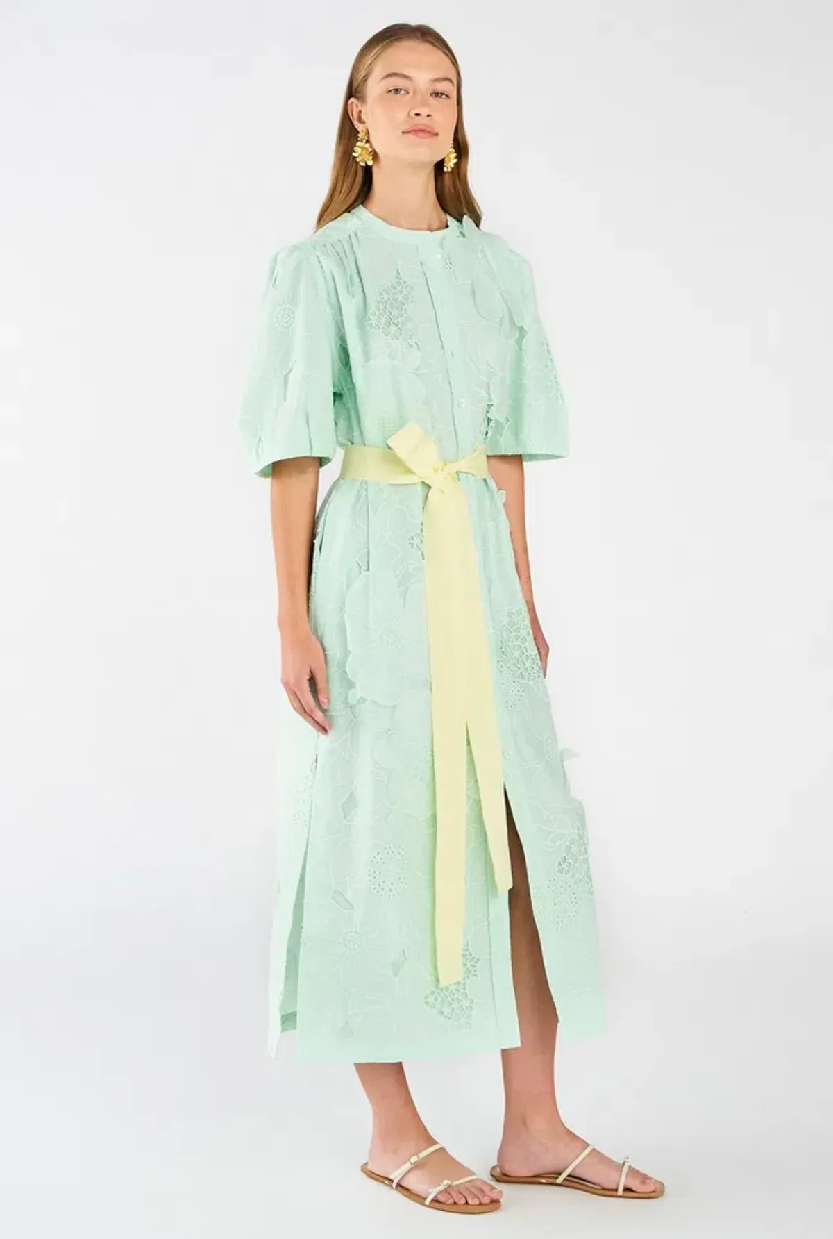 Oroton Lace Column Relaxed Midi Dress Sea Spray Green Size 16 - Image 1