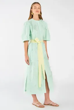 Oroton Lace Column Relaxed Midi Dress Sea Spray Green Size 16 for rent on The Volte - image 1