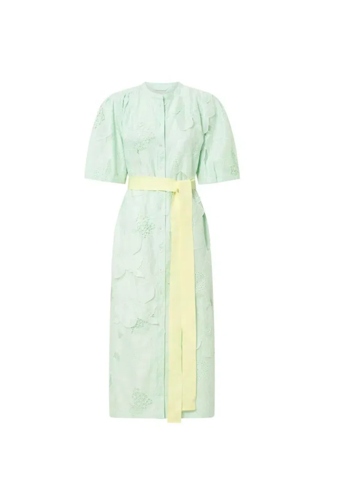 Oroton Lace Column Relaxed Midi Dress Sea Spray Green Size 16 for rent on The Volte - main image