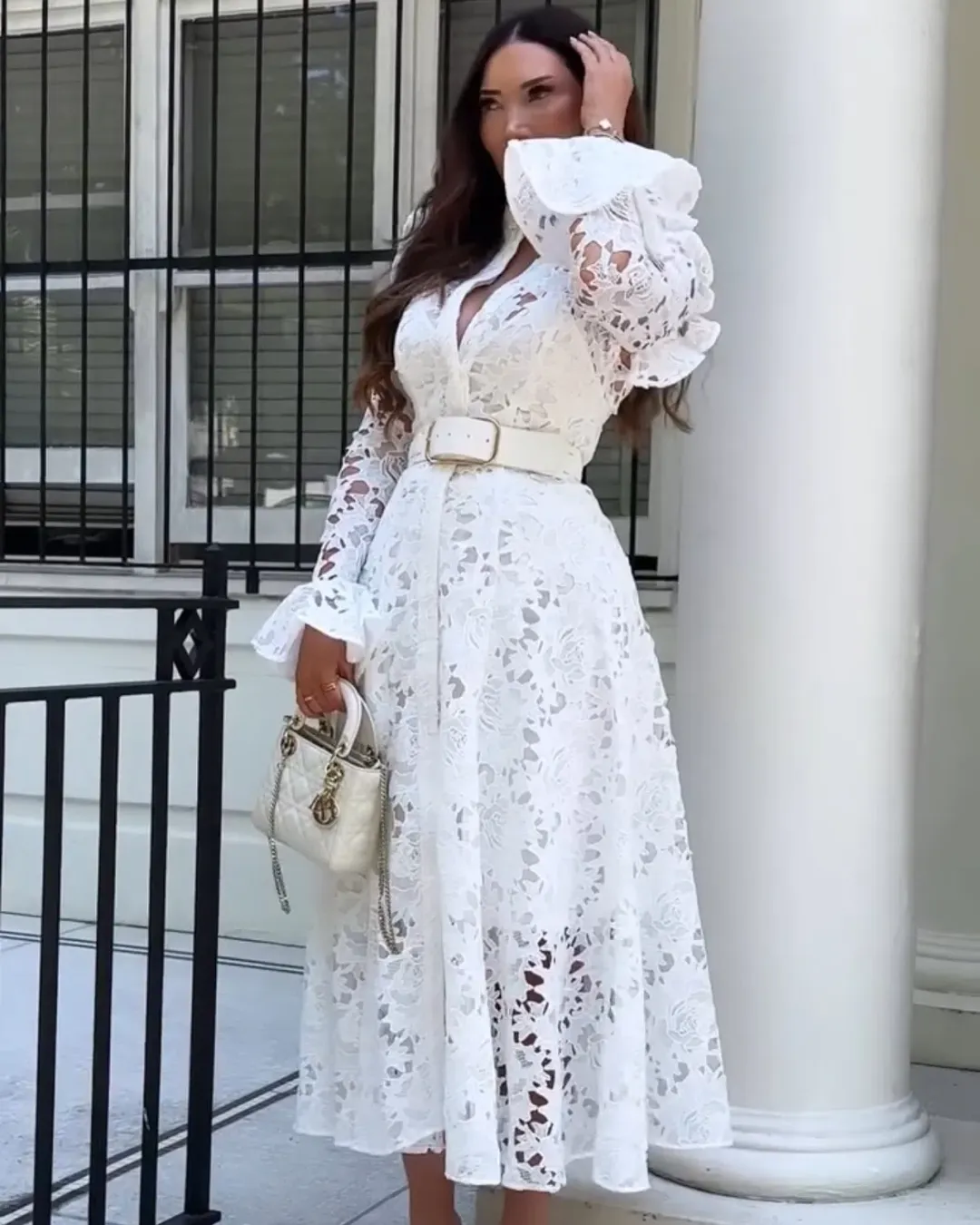 Leo Lin Aliyah Lace Butterfly Sleeve White Size AU 10 for rent on The Volte - main image