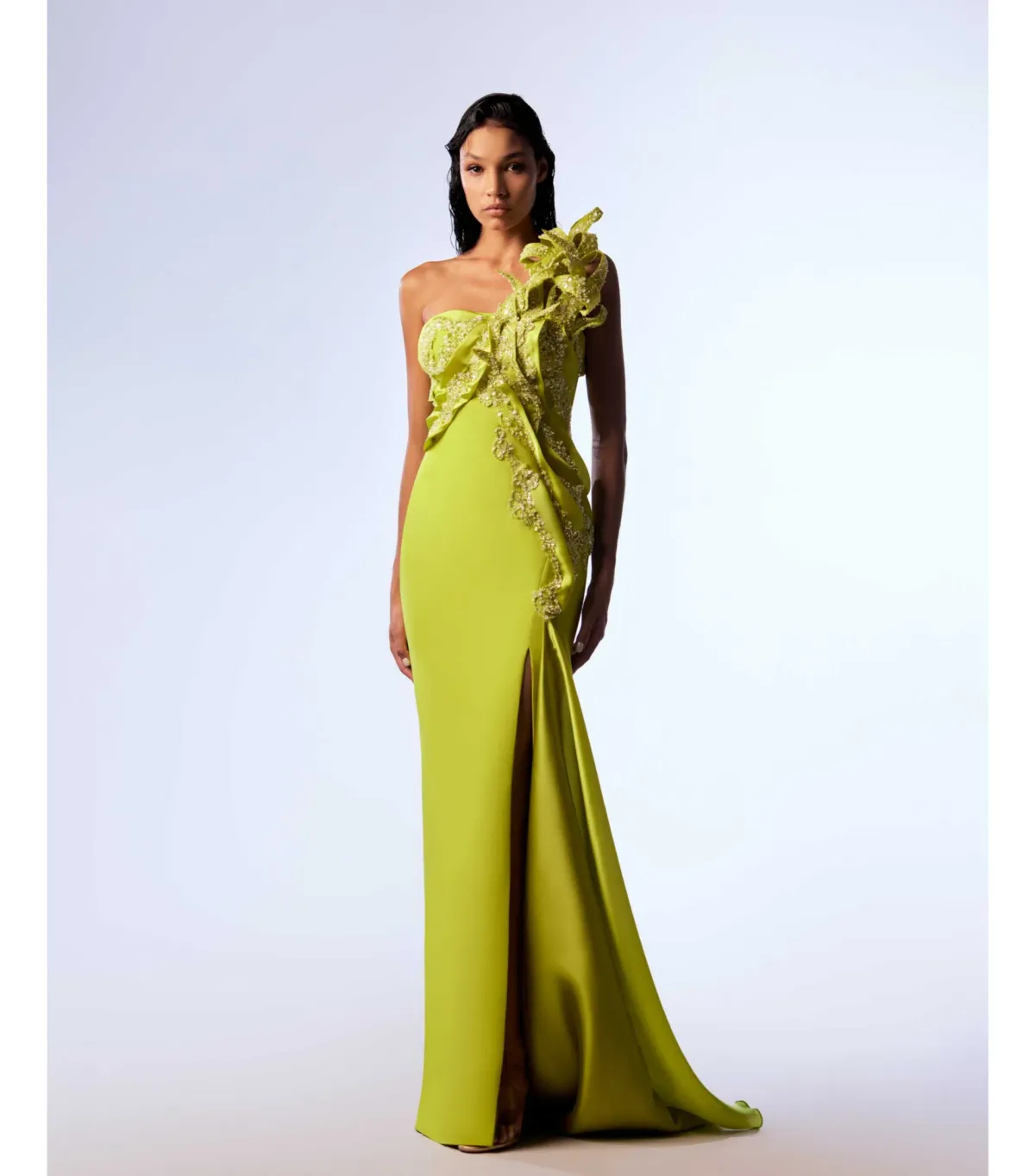 Gaby Charbachy Intricate Lace And Organza Mermaid Dress Lime Size AU 10 - Image 1