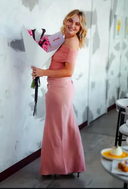 Benni Nico Off The Shoulder Maxi in Candy Floss Pink Size 6 for rent on The Volte - image 2