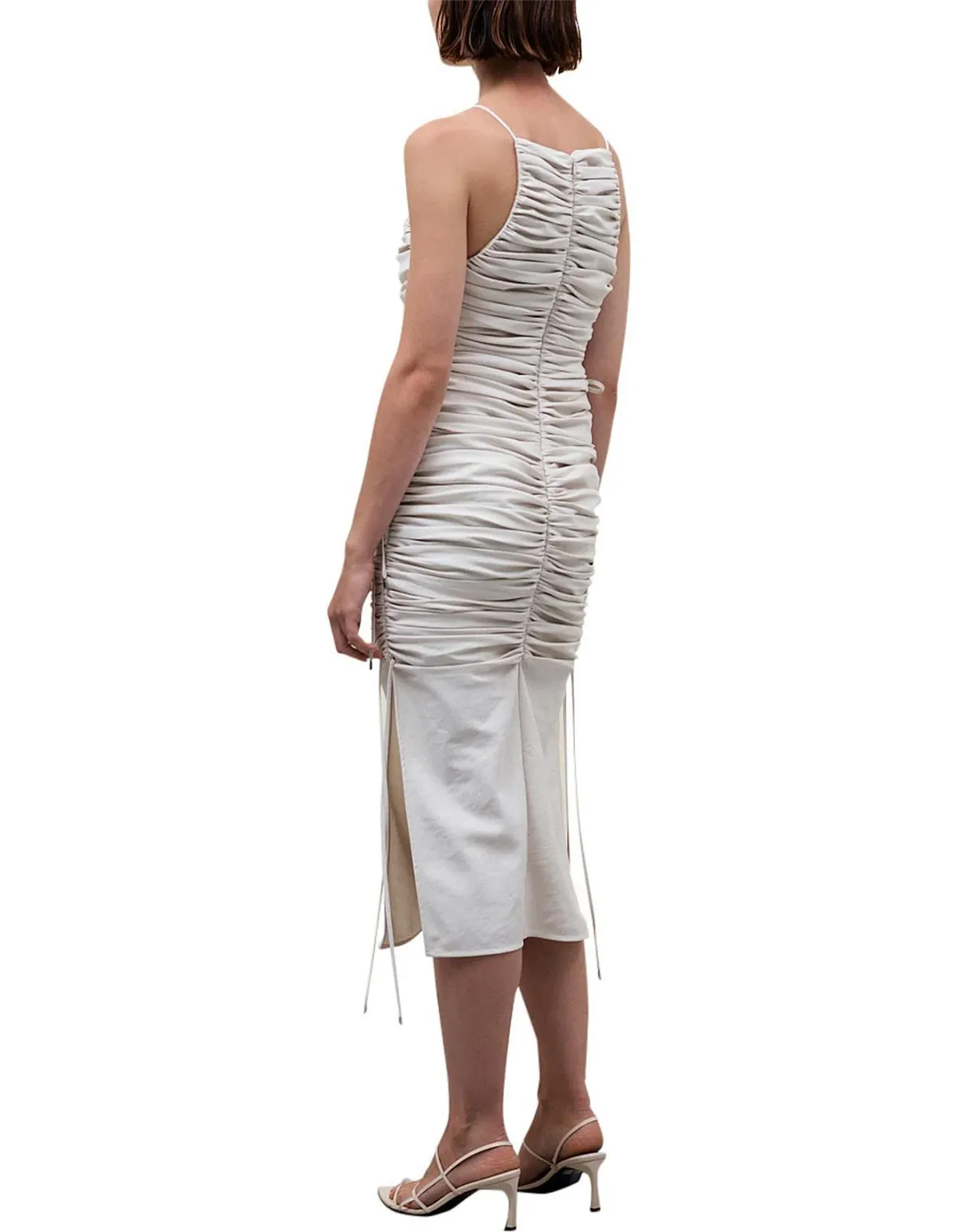 Rachel Gilbert Bailey Dress Shirred Midi Cream Size 6 - Image 4