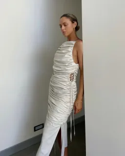 Rachel Gilbert Bailey Dress Shirred Midi Cream Size 6 for rent on The Volte - image 1