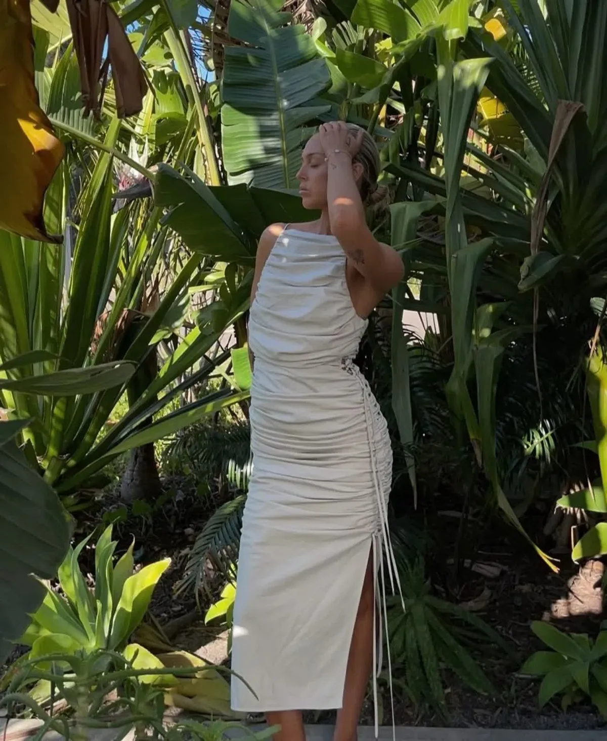 Rachel Gilbert Bailey Dress Shirred Midi Cream Size 6 - Image 3