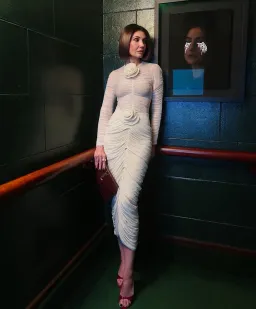 Magda Butrym Floral-Appliqué Ruched Midi Top and Skirt Set Cream Size 6 for rent on The Volte - image 4