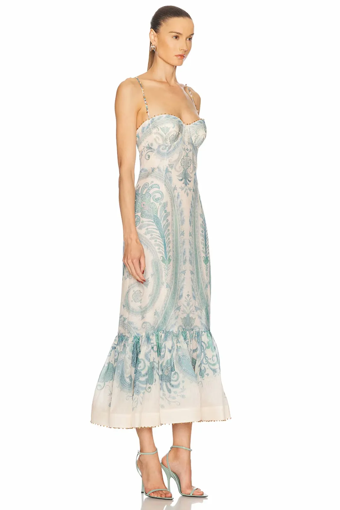 Zimmermann Illuminate Gown Turquoise Paisley Size 12 for rent on The Volte - main image