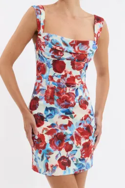 Rebecca Vallance Fleurette Mini Dress Blue/Red Floral Print Size 8 for rent on The Volte - image 2