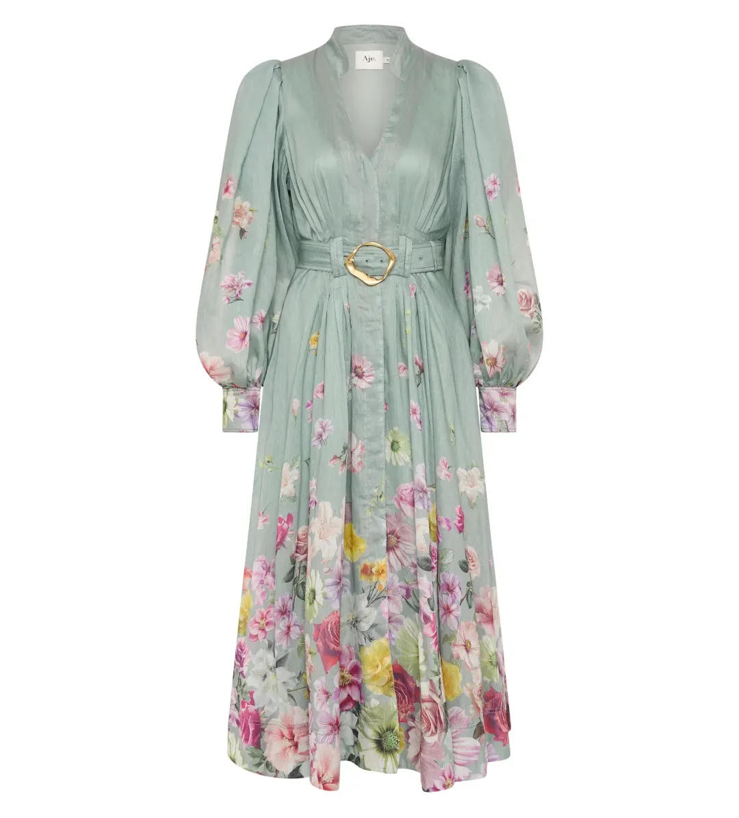Aje Fleur Shirt Dress Mist Collage Floral Size 10 for rent on The Volte - main image