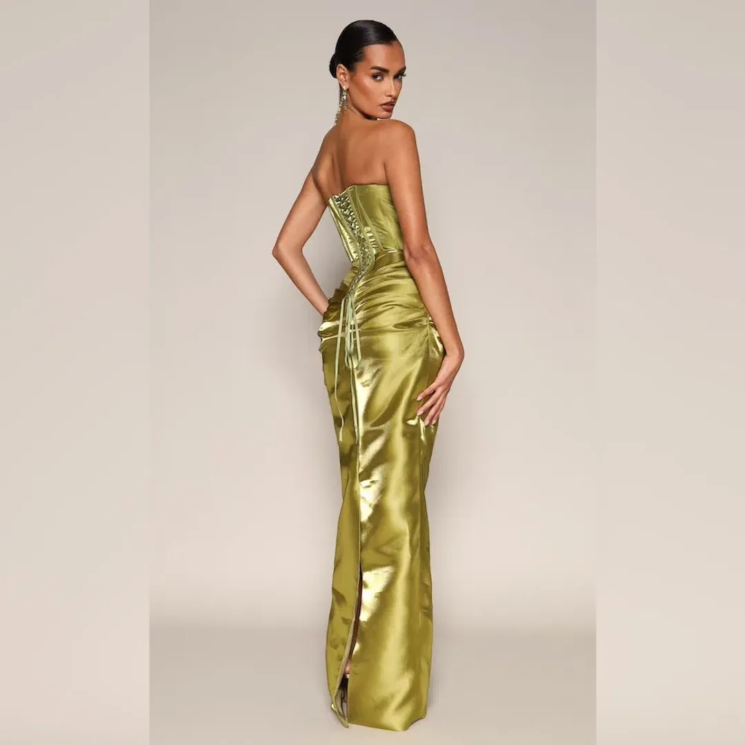 Moda Glam Talia Strapless Corset Gown Green Size 8 for rent on The Volte - main image