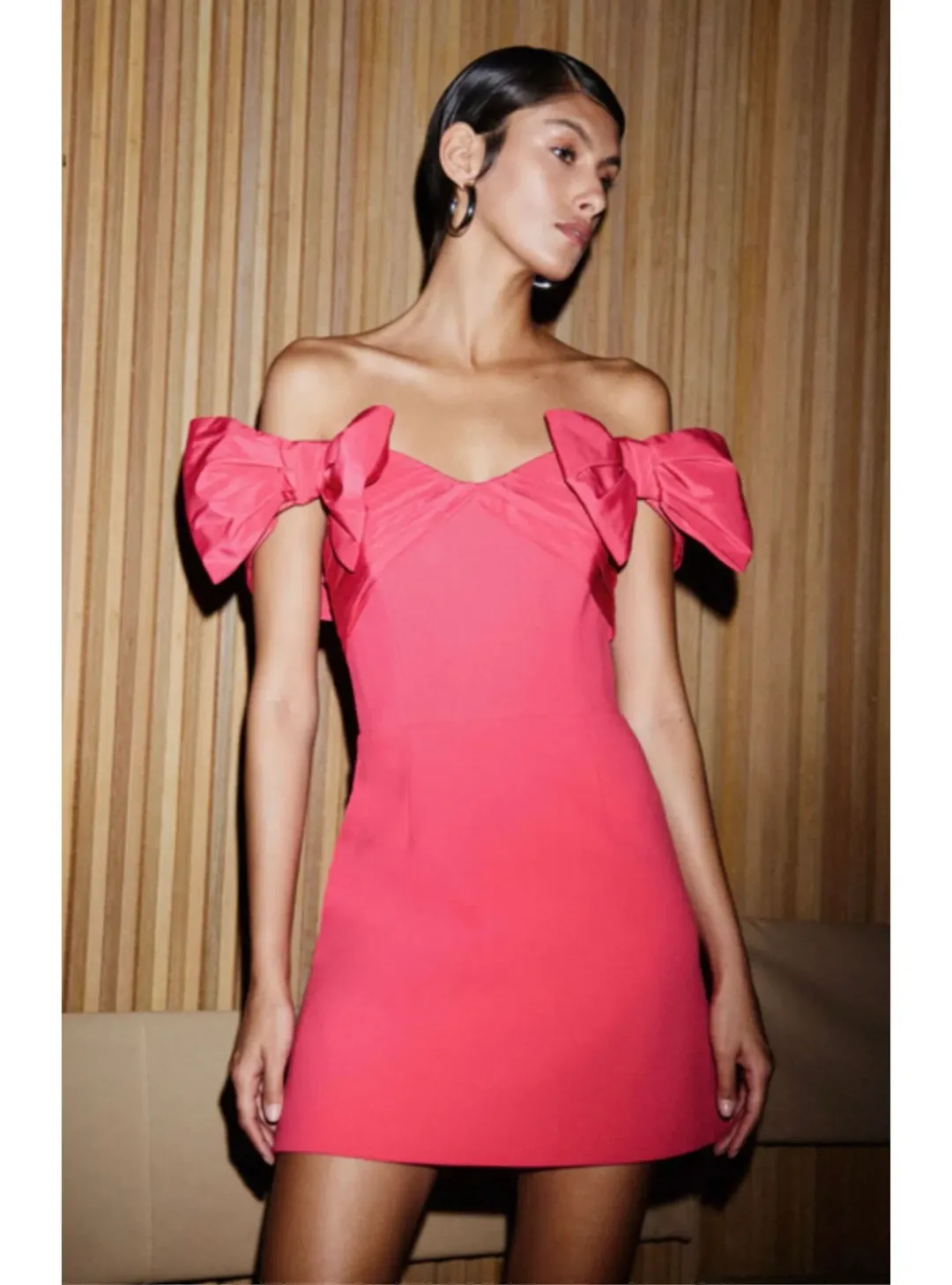 Rebecca Vallance Posey Off Shoulder Mini Dress Pink Size 10 for rent on The Volte - main image