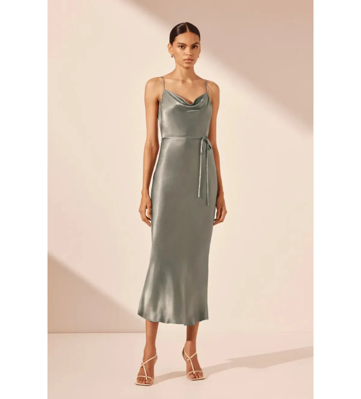 Shona Joy La Lune Bias Cowl Midi Dress in Sage Size 8 - Image 1