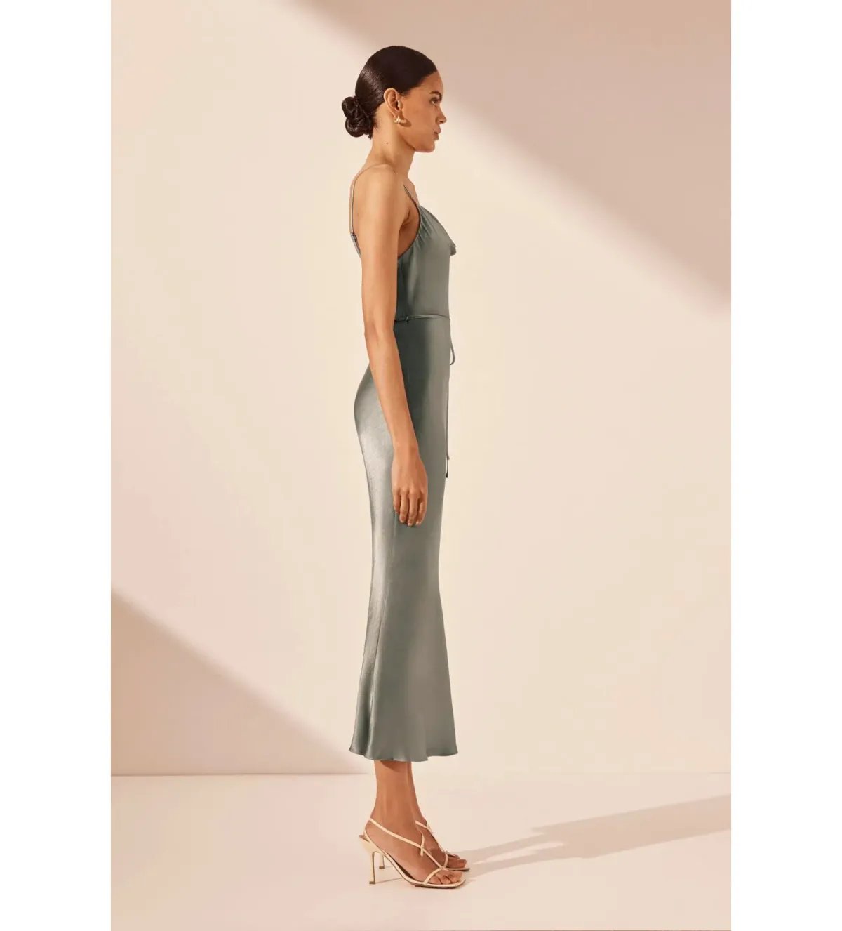 Shona Joy La Lune Bias Cowl Midi Dress in Sage Size 8 - Image 2