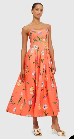 Leo Lin Lynn Bustier Midi Wild Flower Orange Size AU 12 for rent on The Volte - image 1