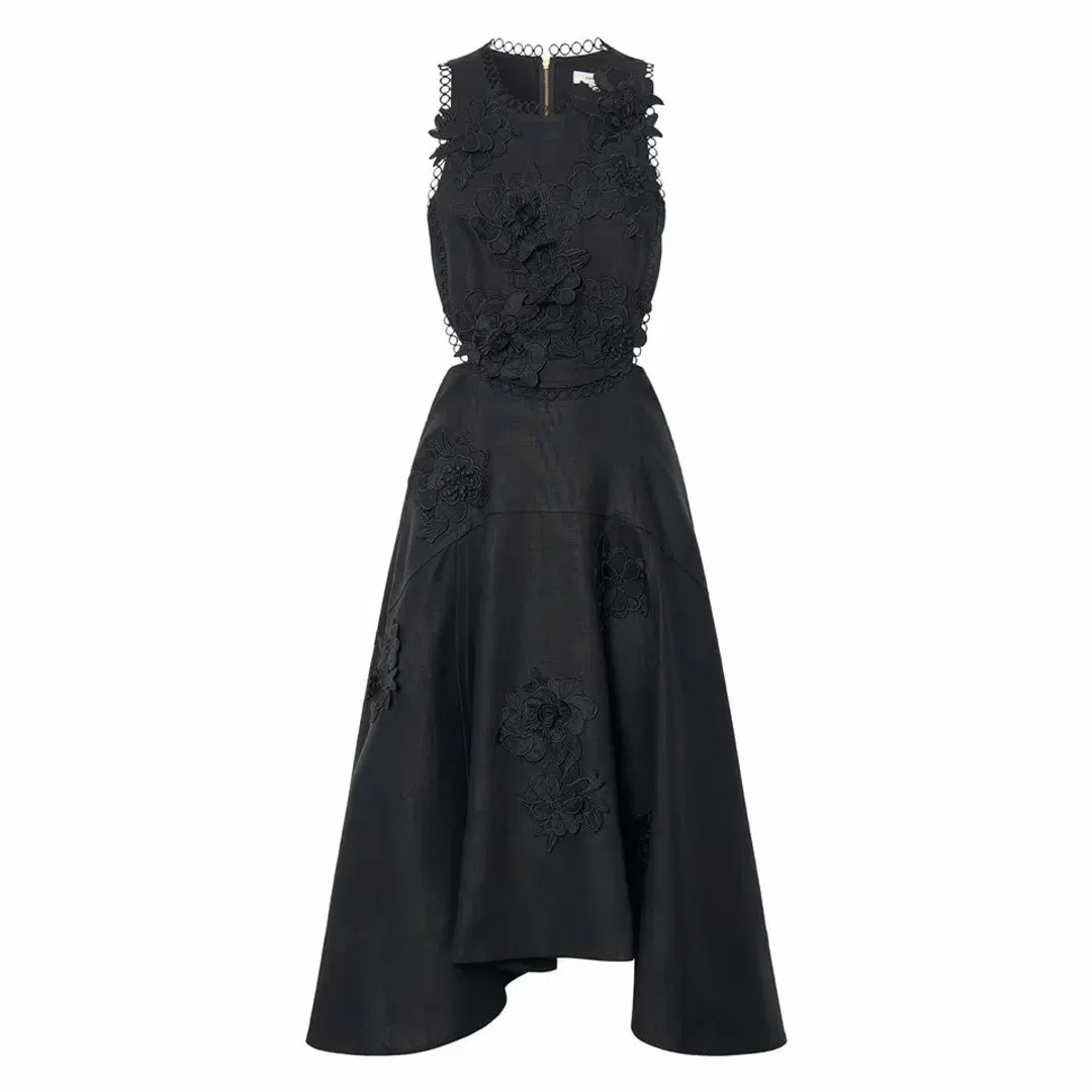 Oroton Lace Flower Midi Dress Black Size AU 6 for rent on The Volte - main image