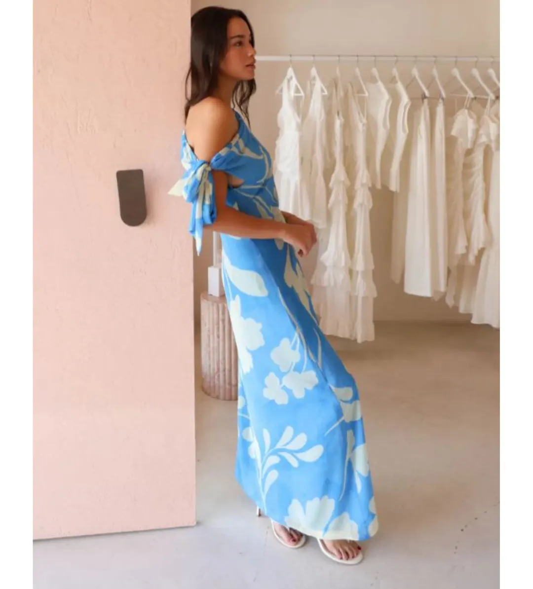 By Nicola Hailey One Shoulder Tie Maxi Dress in Capri Size AU 8 for rent on The Volte - main image