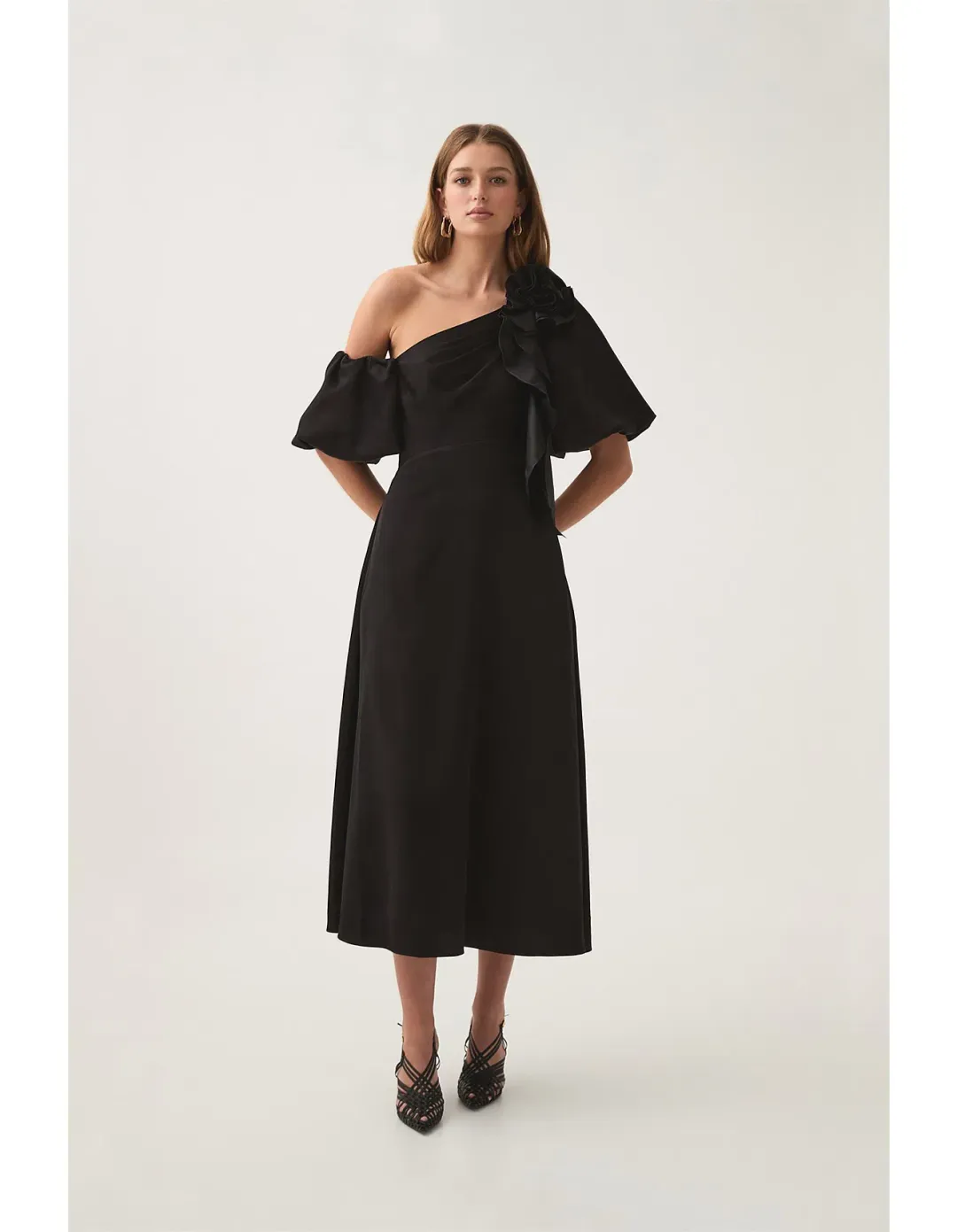 Aje Magnetic Draped Midi Dress Black Size AU 8 for rent on The Volte - main image
