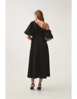 Aje Magnetic Draped Midi Dress Black Size AU 8 for rent on The Volte - image 3