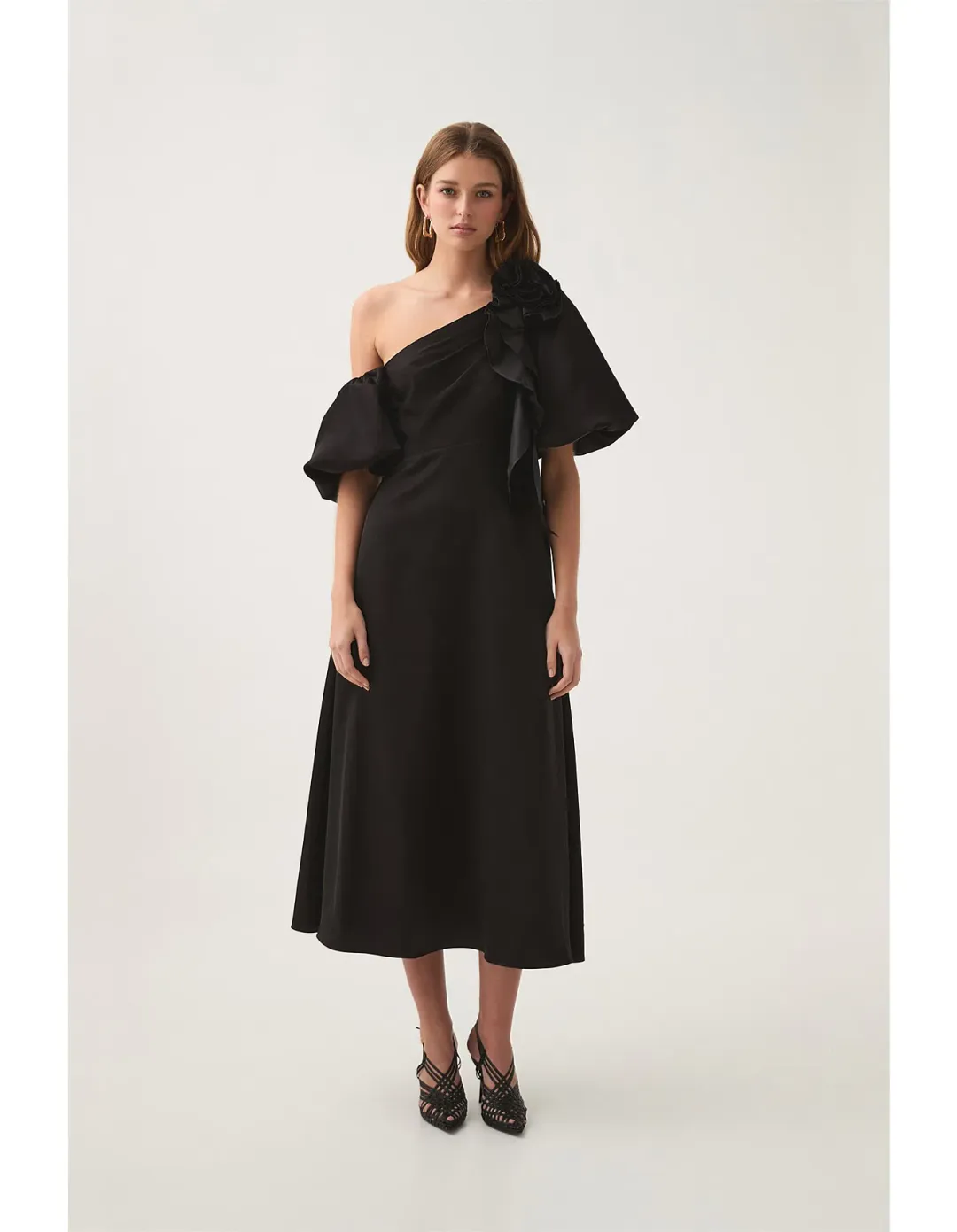Aje Magnetic Draped Midi Dress Black Size AU 8 for rent on The Volte - main image