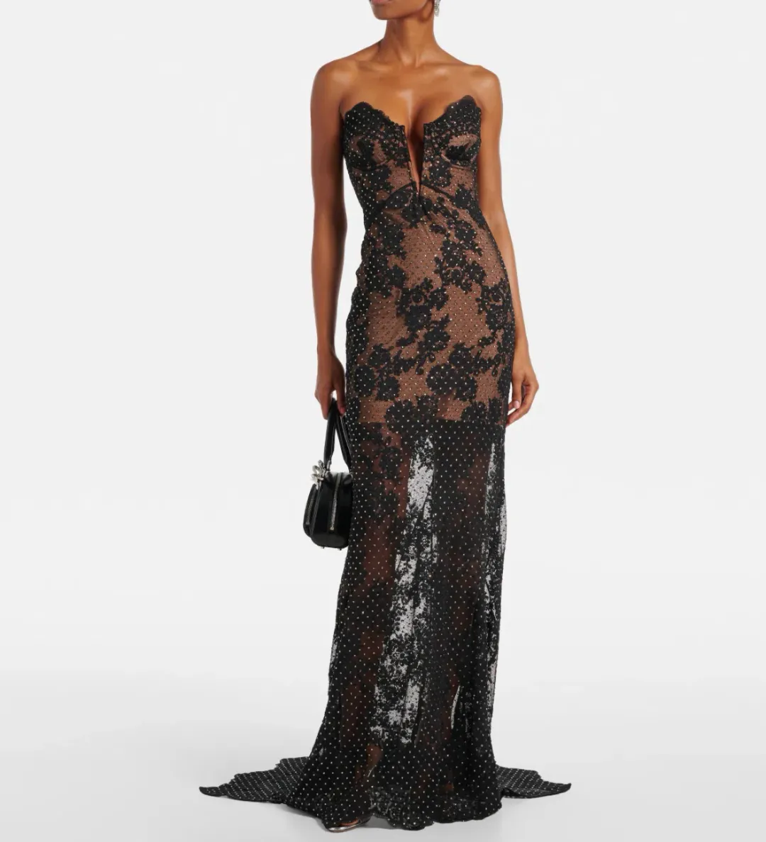 Self Portrait Rhinestone Embellished Sheer Gown Black Size AU 8 S for rent on The Volte - main image