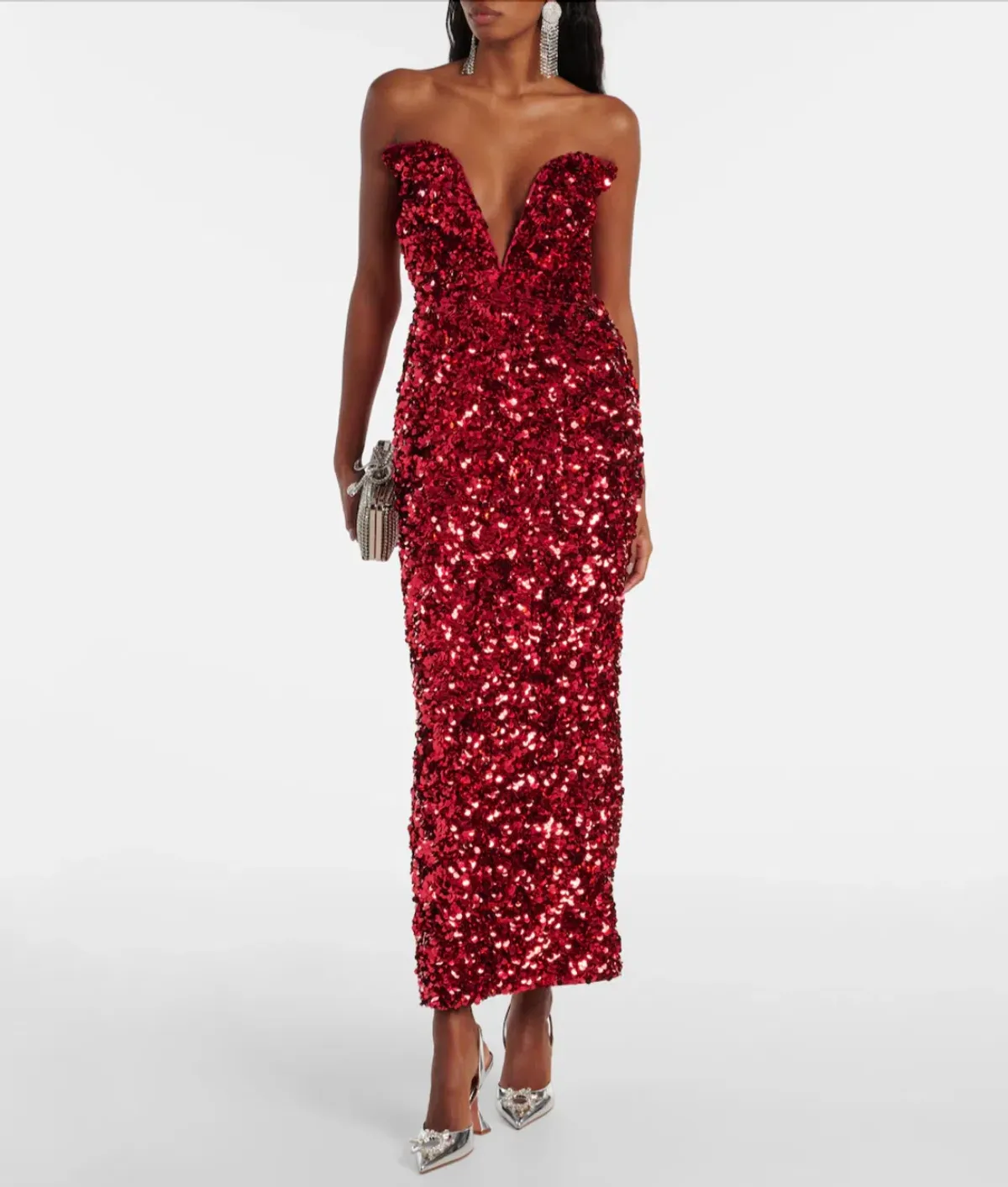 Self Portrait 3D Maxi Dress in Red Sequin AU 6 XS - Image 5