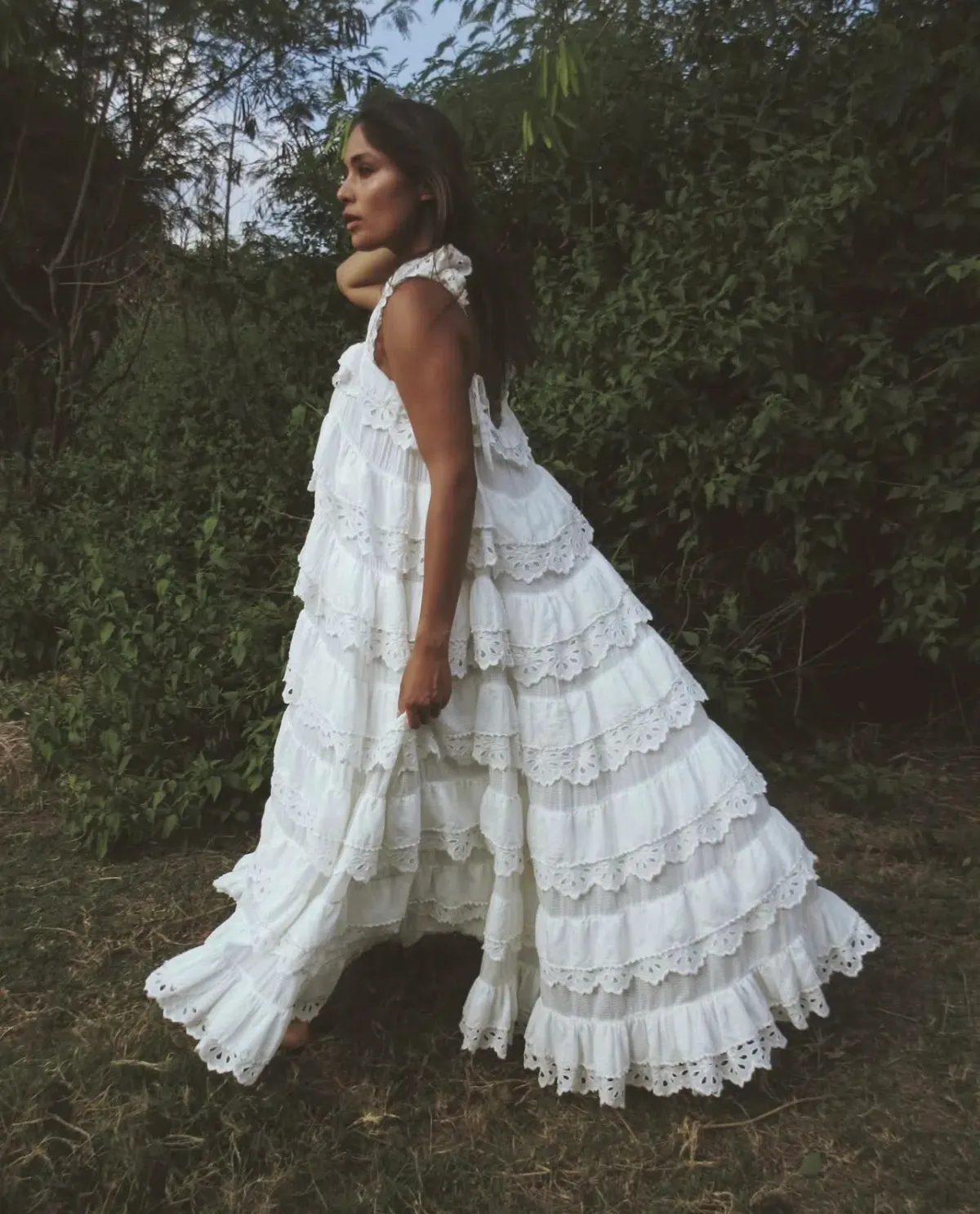 Innika Choo Schiffli Lace Frill Maxi Dress White Size 18 - Image 1