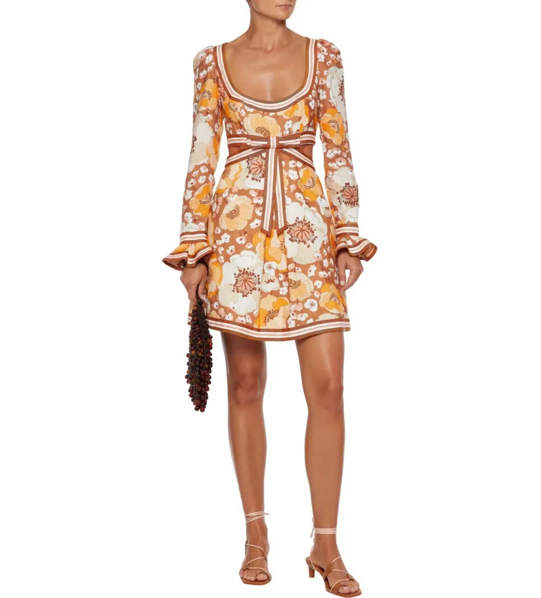 Zimmermann Super Eight Ribbon Mini Dress in Toffee Poppy Size 3 for rent on The Volte - main image
