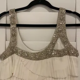 Rachel Gilbert Pleated Beaded Mini Dress White Size AU 8 for rent on The Volte - image 3