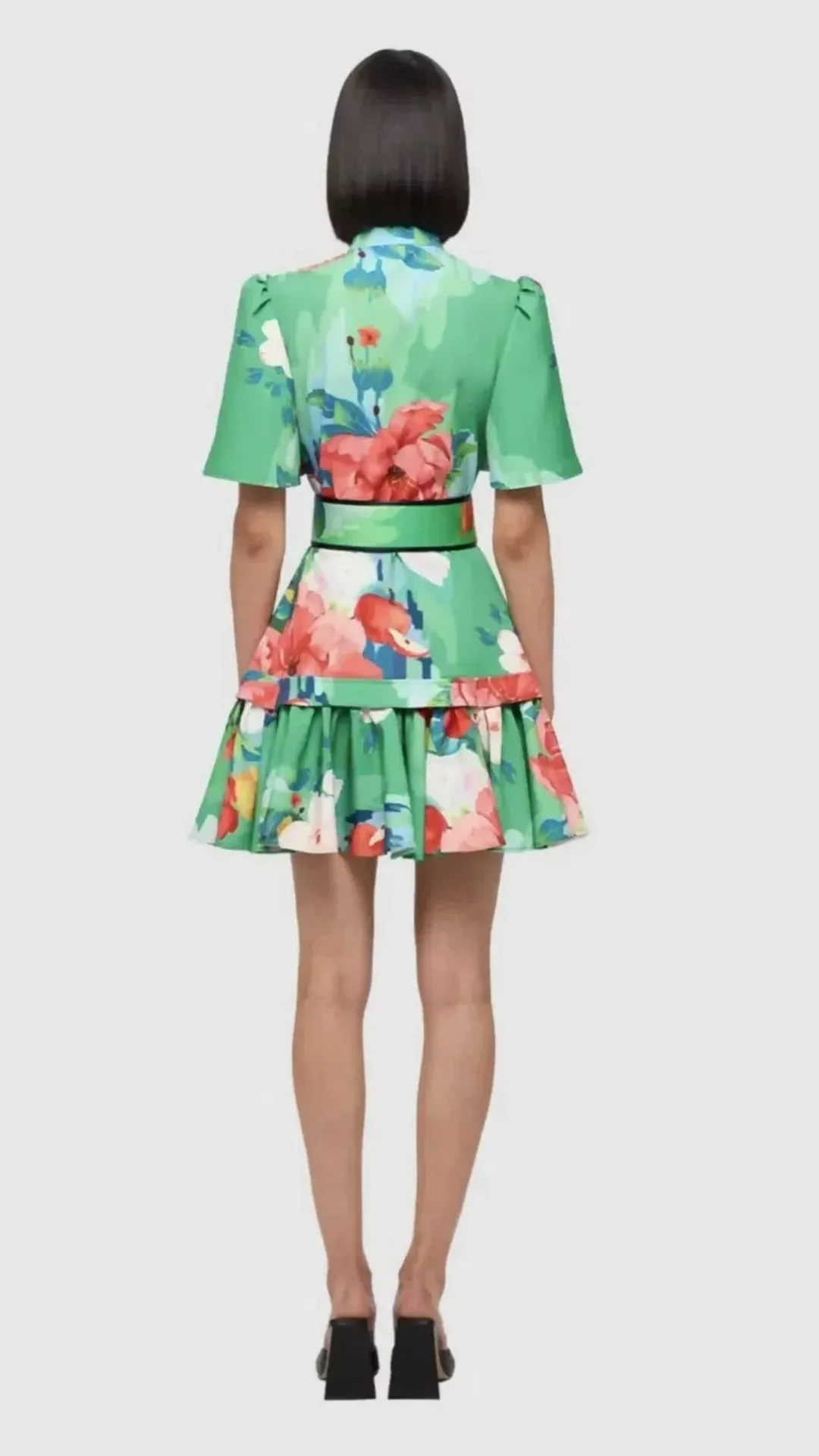 Leo Lin Shirt Dress Lilypad Florescene Mini Green Size AU 6 for rent on The Volte - main image