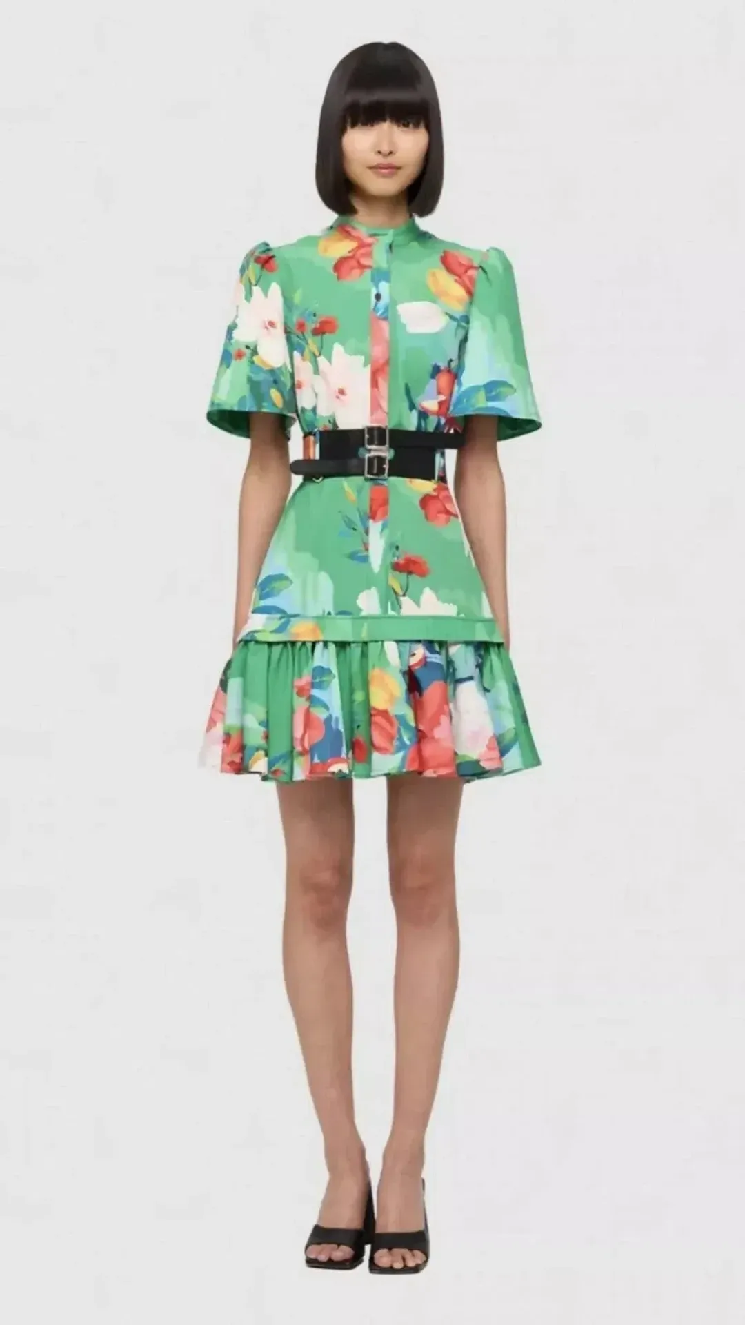 Leo Lin Shirt Dress Lilypad Florescene Mini Green Size AU 6 for rent on The Volte - main image