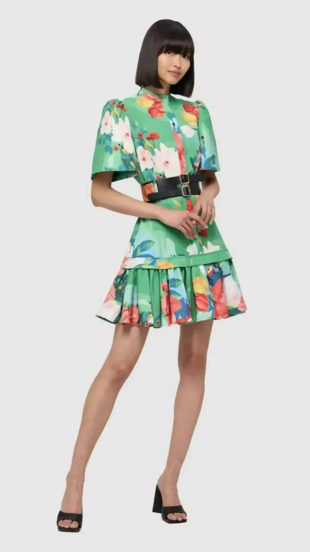 Leo Lin Shirt Dress Lilypad Florescene Mini Green Size AU 6 for rent on The Volte - main image