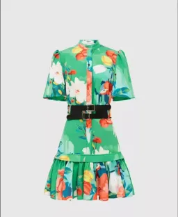 Leo Lin Shirt Dress Lilypad Florescene Mini Green Size AU 6 for rent on The Volte - image 3