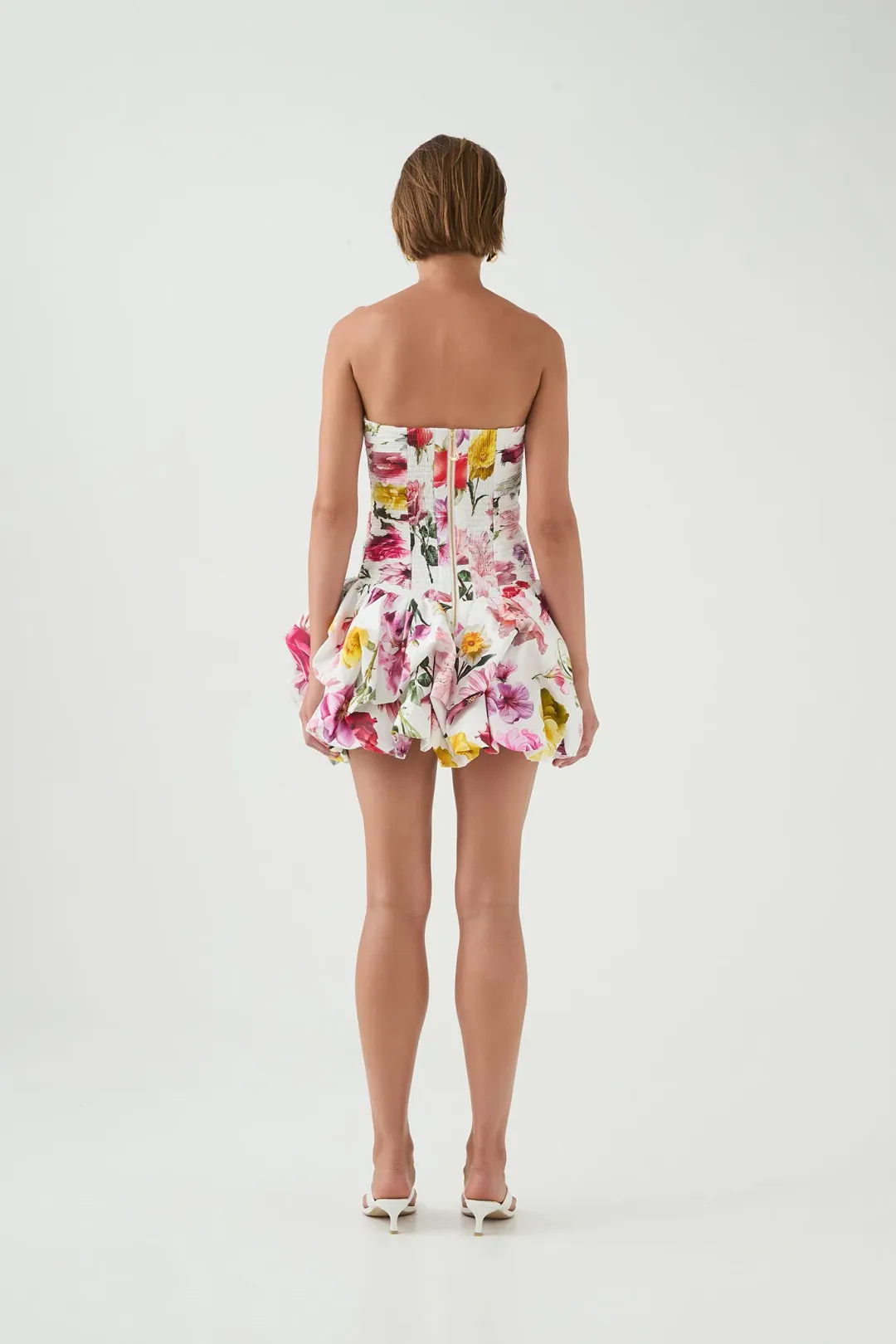 Aje Violette Bubble Hem Mini Dress Collage Floral Size 4 for rent on The Volte - main image