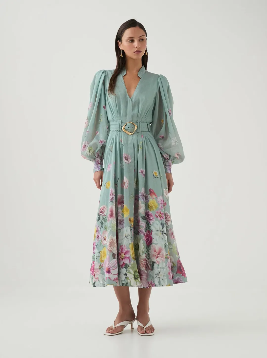 Aje Fleur Shirt Dress Mist Collage Floral Size 12 for rent on The Volte - main image