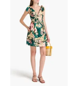 Zimmermann Lexi Pleated Floral-print Linen Mini Dress Green Size 1 /Au 10 for rent on The Volte - image 1