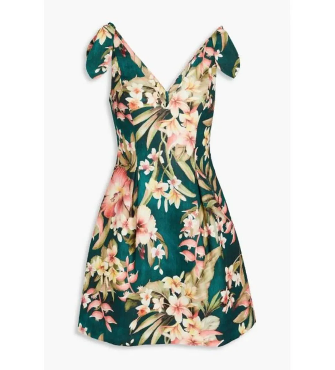 Zimmermann Lexi Pleated Floral-print Linen Mini Dress Green Size 1 /Au 10 for rent on The Volte - main image