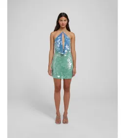 Rat & Boa Kiki Sequin Blue Green Halter Mini Size S AU 8 for rent on The Volte - image 1
