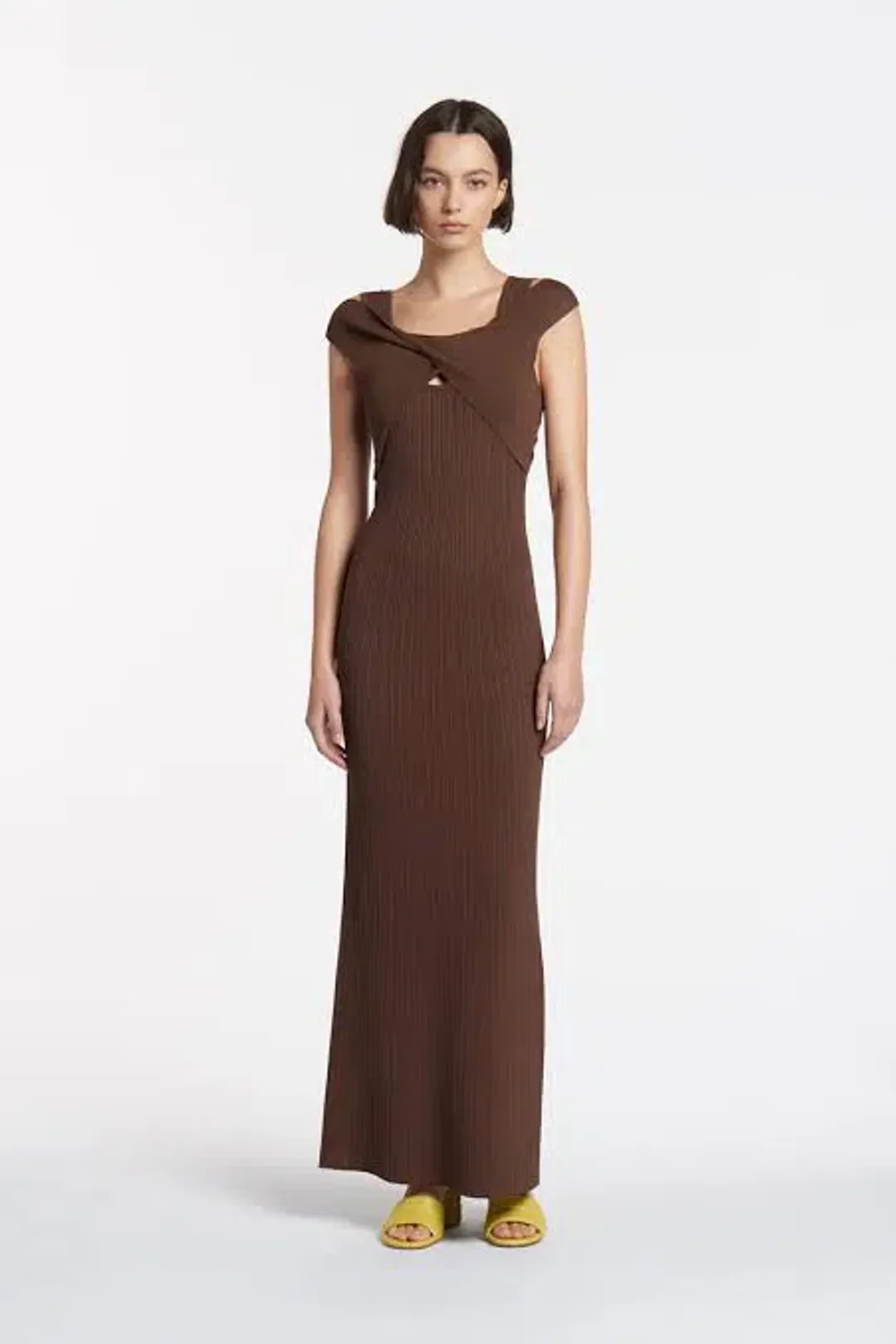 SIR THE LABEL SYLVIE TWIST DRESS CHOCOLATE SIZE AU 8 for rent on The Volte - main image