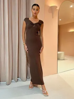 SIR THE LABEL SYLVIE TWIST DRESS CHOCOLATE SIZE AU 8 for rent on The Volte - image 1