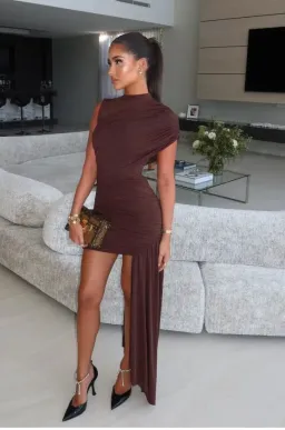 De La Vali Ravenna Mini Dress Chocolate Brown Jersey Size 12 for rent on The Volte - image 3