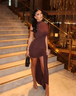 De La Vali Ravenna Mini Dress Chocolate Brown Jersey Size 12 for rent on The Volte - image 1