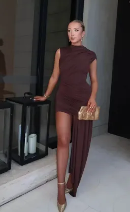 De La Vali Ravenna Mini Dress Chocolate Brown Jersey Size 12 for rent on The Volte - image 2