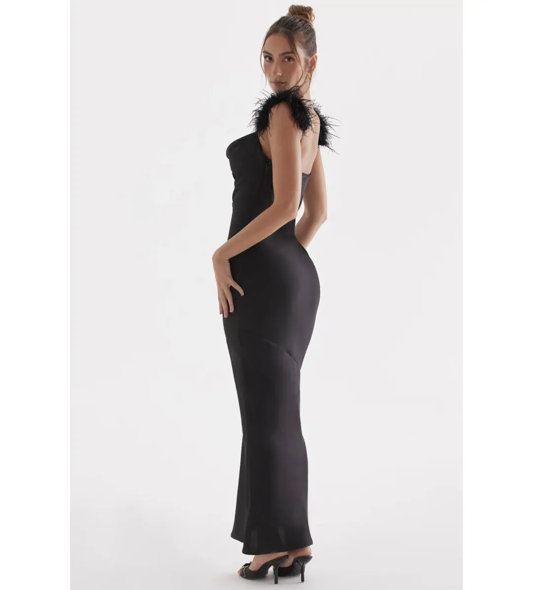 House Of CB Tabitha Black Satin Maxi Dress Black Size 6/XS for rent on The Volte - main image