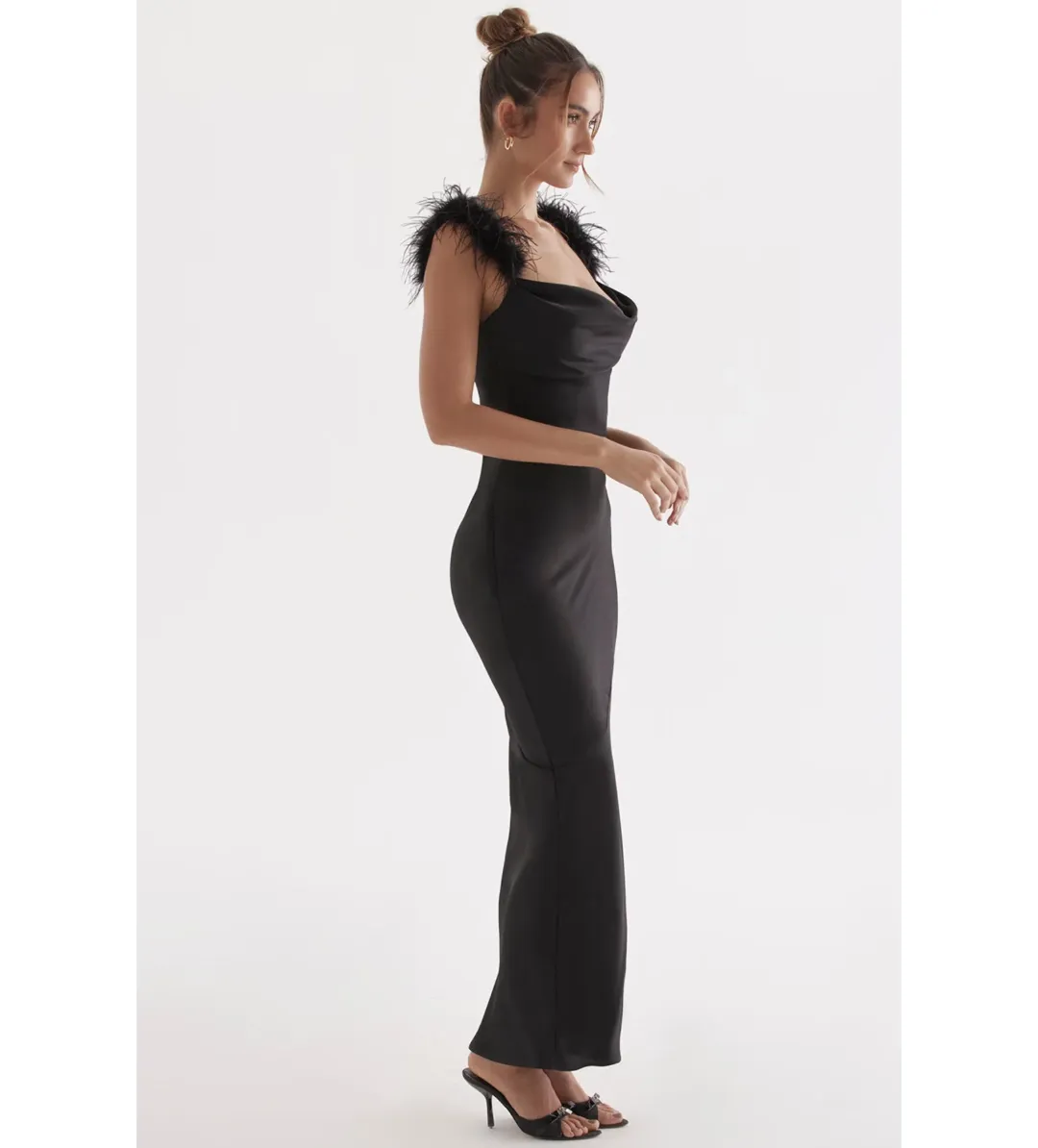 House Of CB Tabitha Black Satin Maxi Dress Black Size 6/XS for rent on The Volte - main image
