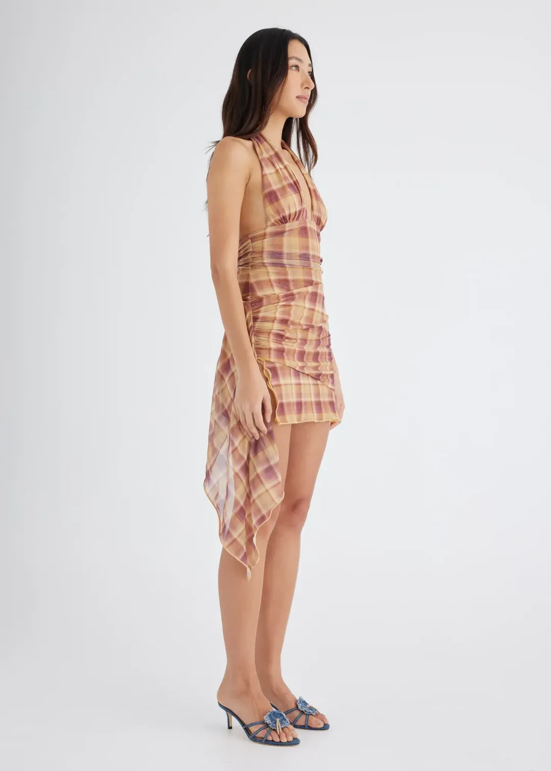 BENNI Penelope Halter Dress Toffee Check Size 8 for rent on The Volte - main image