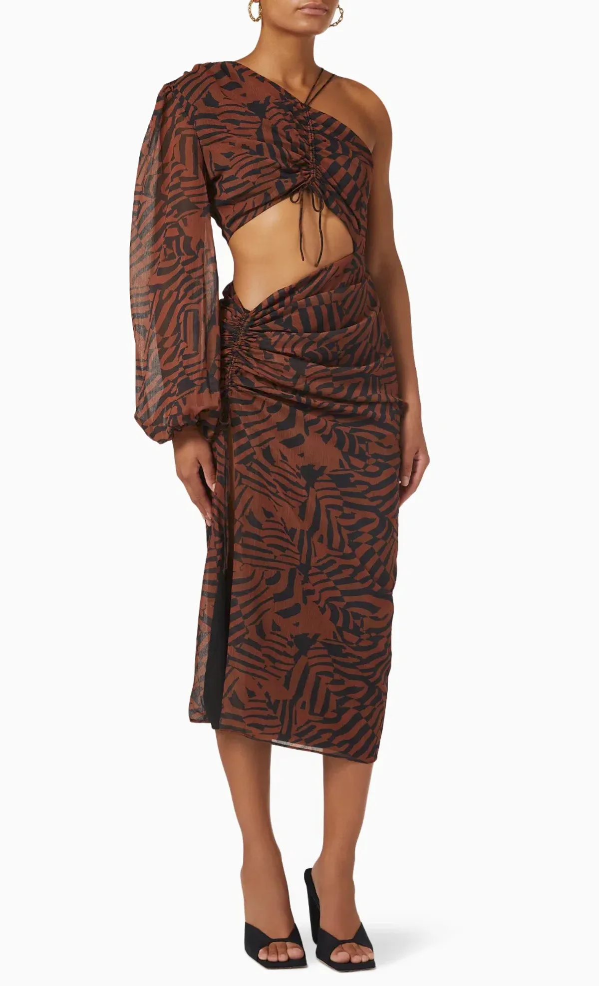 MISHA Bernadette Zebra Print Midi Dress Brown Size 8 - Image 1
