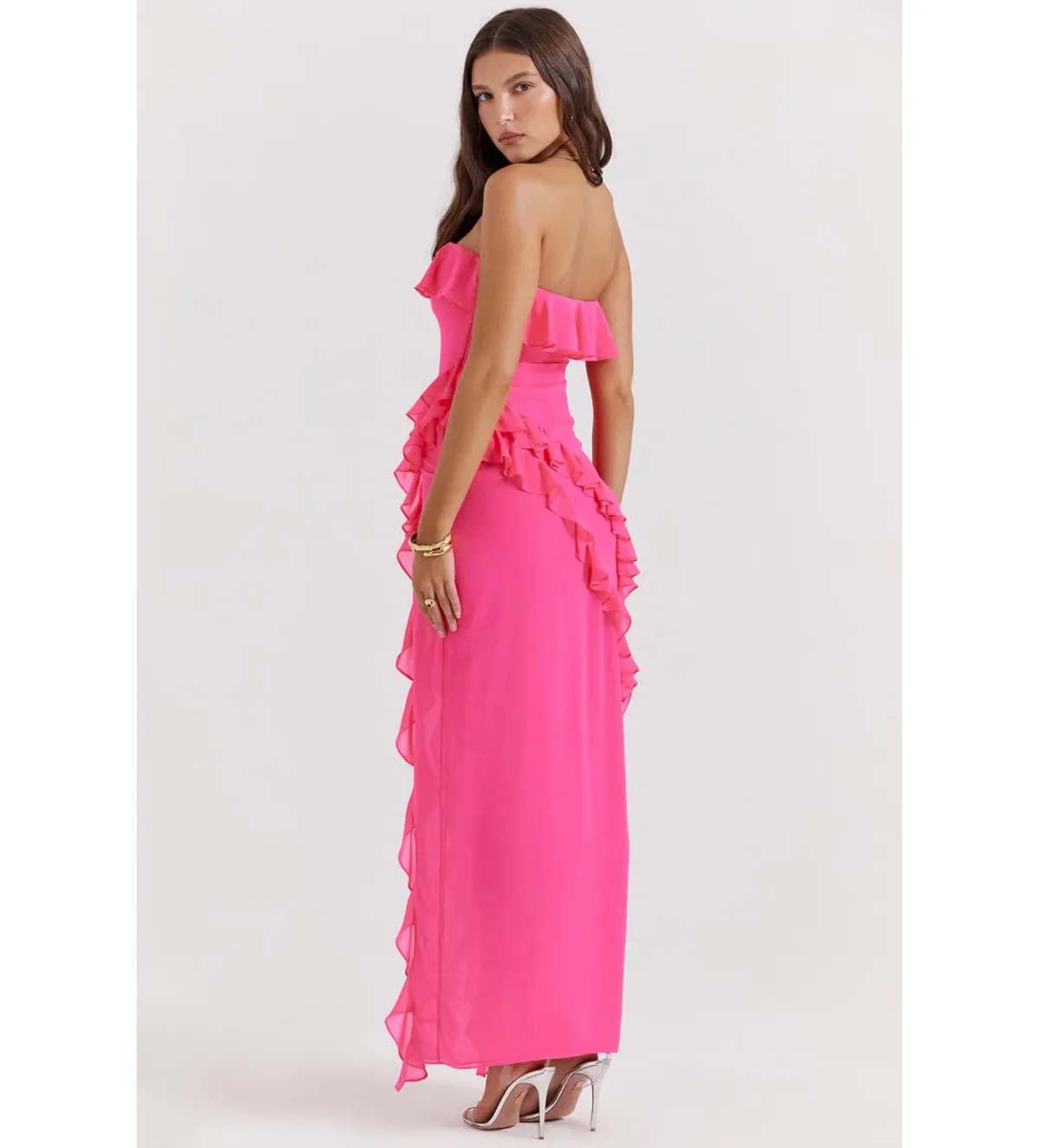 House of CB Sarina Ruffle Maxi Dress Fuchsia Size XS / AU 6 - Image 3