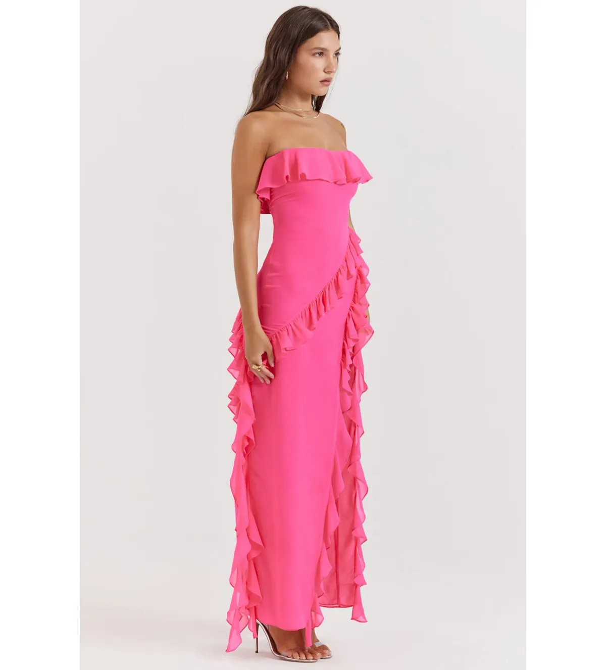 House of CB Sarina Ruffle Maxi Dress Fuchsia Size XS / AU 6 - Image 2