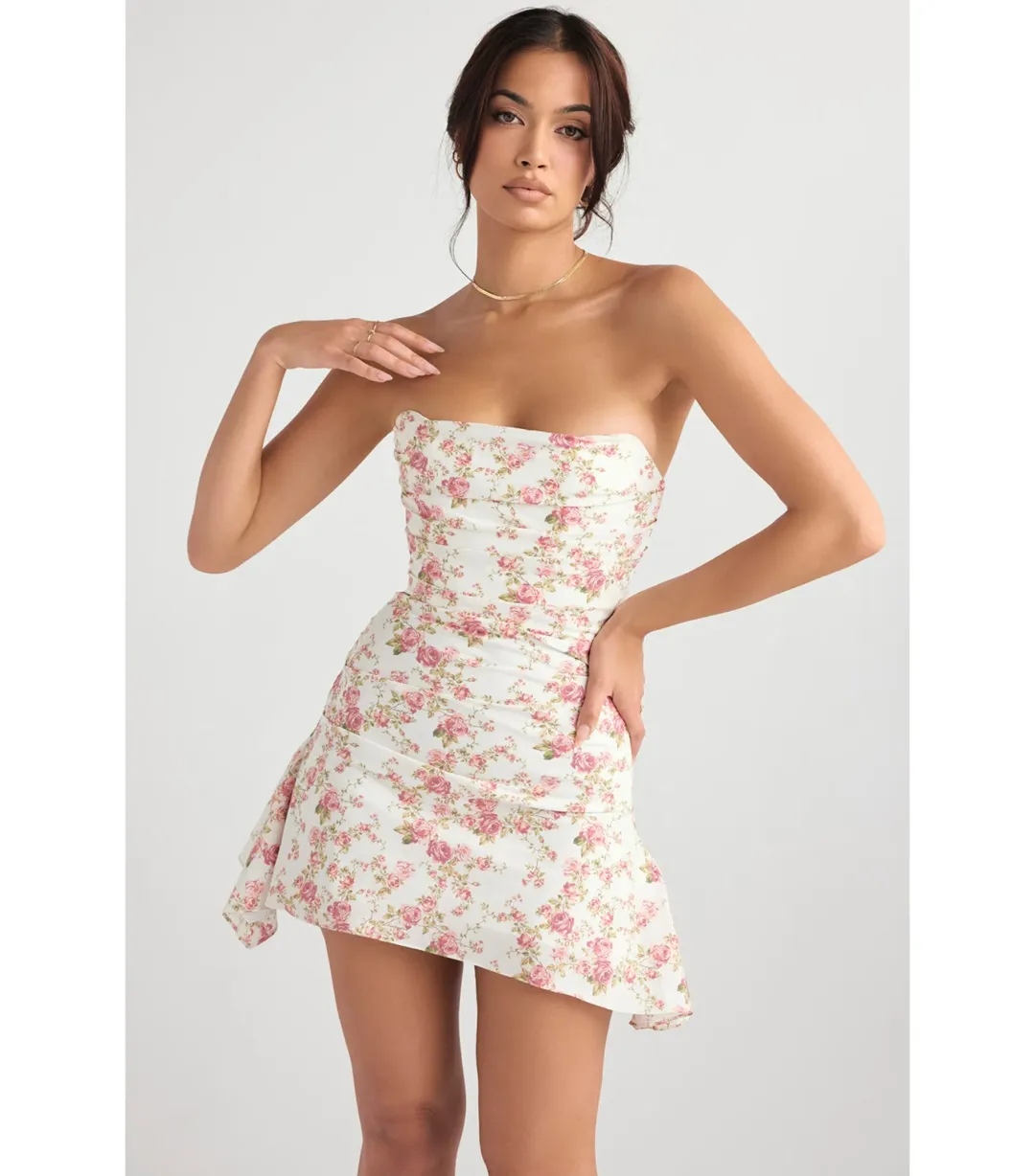 House Of CB Jasmine Draped Strapless Corset Dress Rose Print Size M / AU 10 for rent on The Volte - main image