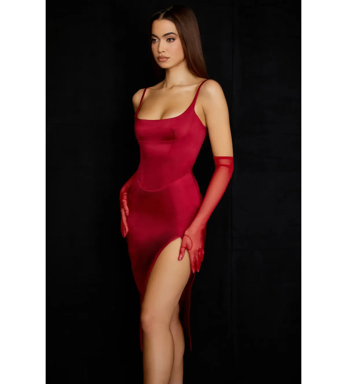 House Of Cb Casimira Wine Satin Corset Midi Dress Red Size 8 - Image 5